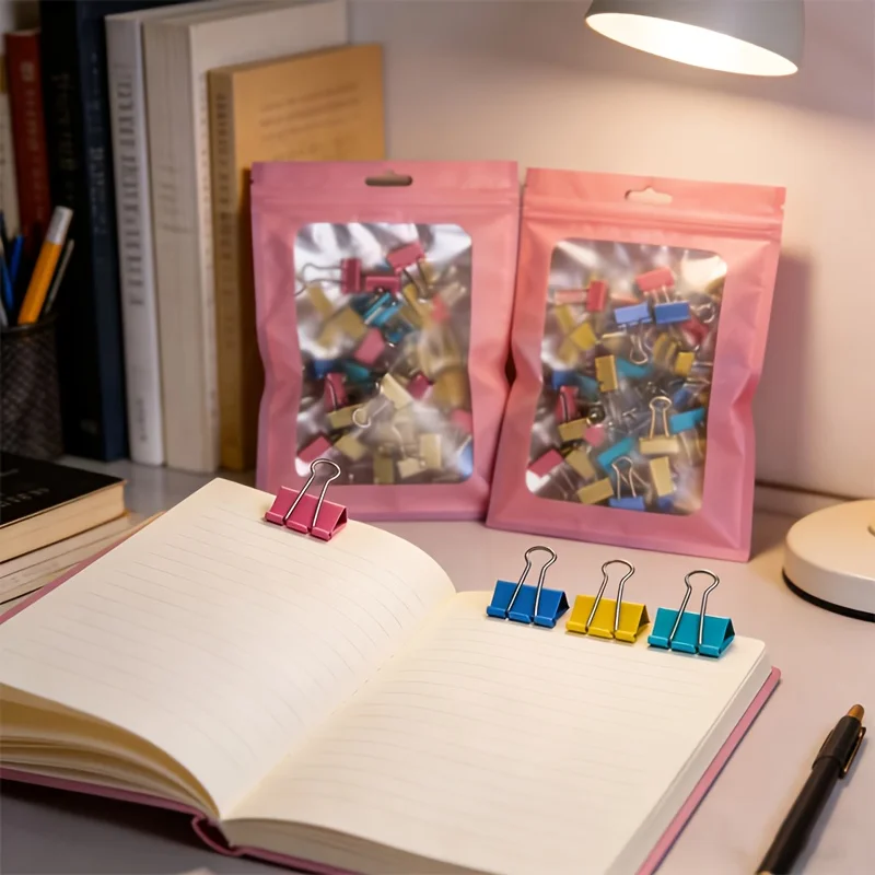 Binder Clip Assorted - 50er-Pack, zufällige Farben, lange Bügel, Edelstahl-Bügelclips,